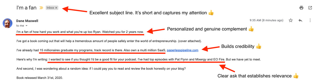 good outreach email example